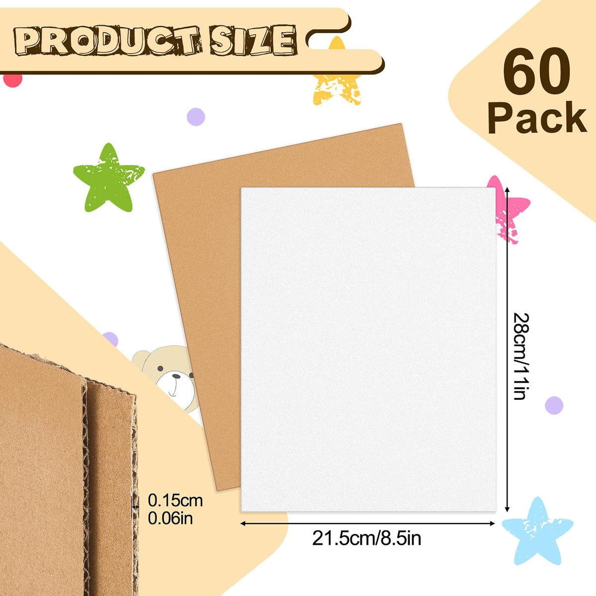 60 Pack 11 X 8.5 Inch White Cardboard Sheets