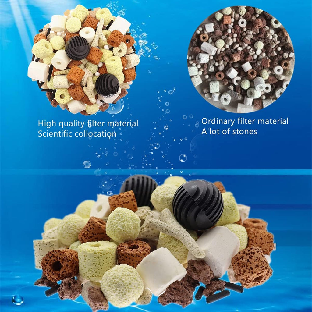 Aquarium Filter Media: 12-in-1 Bio Balls & Ceramic Rings Kit (500g) for Fish Tank or Pond - Includes Zippered Mesh Bag
