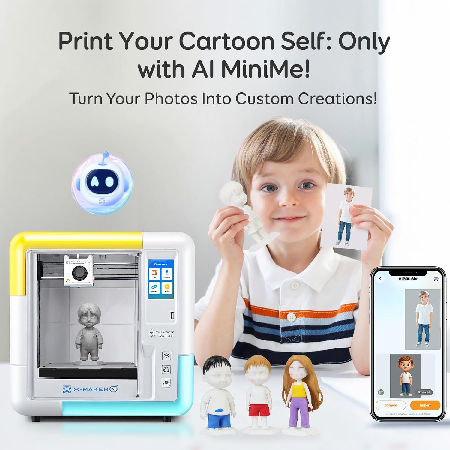 AI 3D Printer for Kids, Fast 400mm/s, 1500+ Models, Enclosed Safe | One-Click WiFi App Control, Leveling-Free 3D