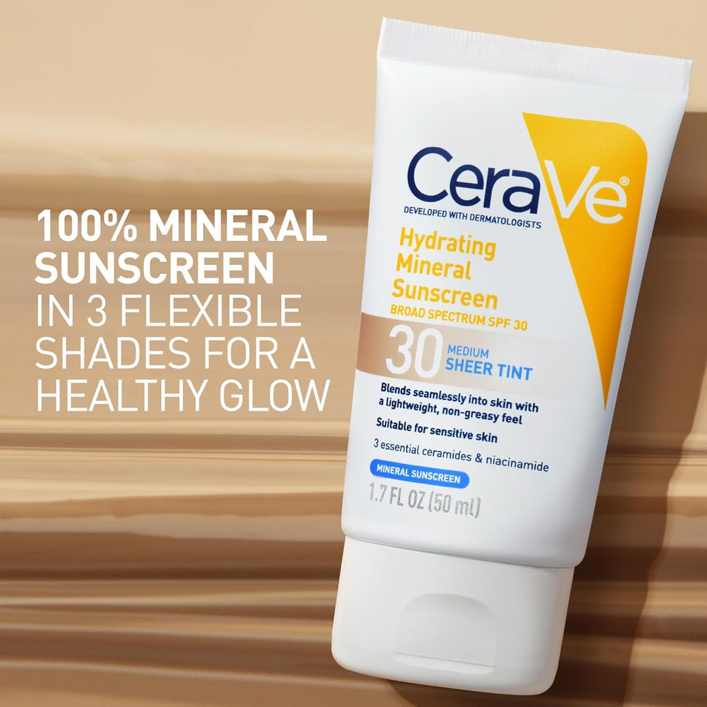 Hydrating Mineral Sunscreen SPF 30 with Sheer Tint, Tinted Mineral Sunscreen with Zinc Oxide & Titanium Dioxide