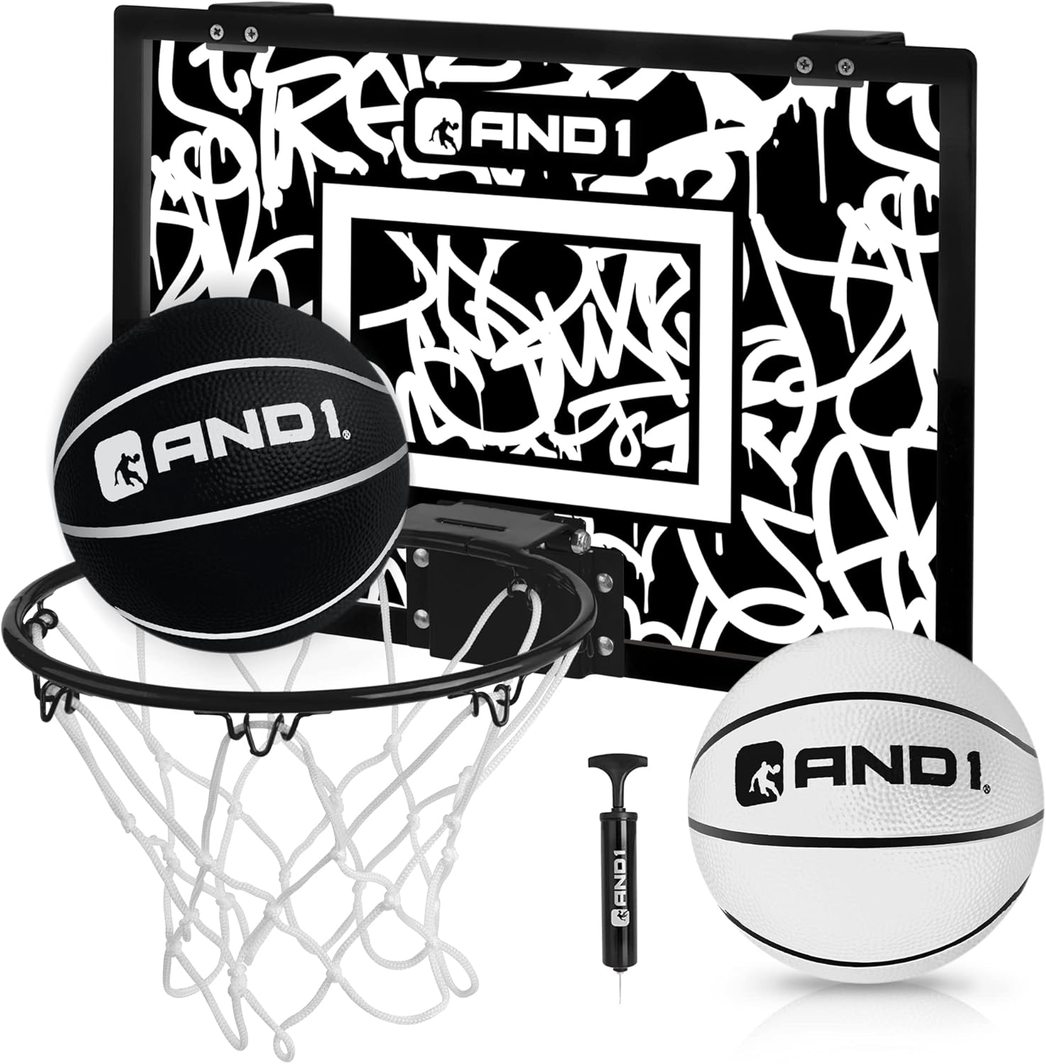 Over the Door Mini Basketball Hoop: 18x12 Shatterproof Backboard, 2 Mini Basketballs, and Hand Pump Included