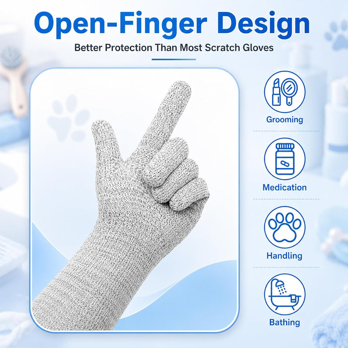 Extra Long Cat Grooming Arm Sleeves Cat Gloves Bite Proof