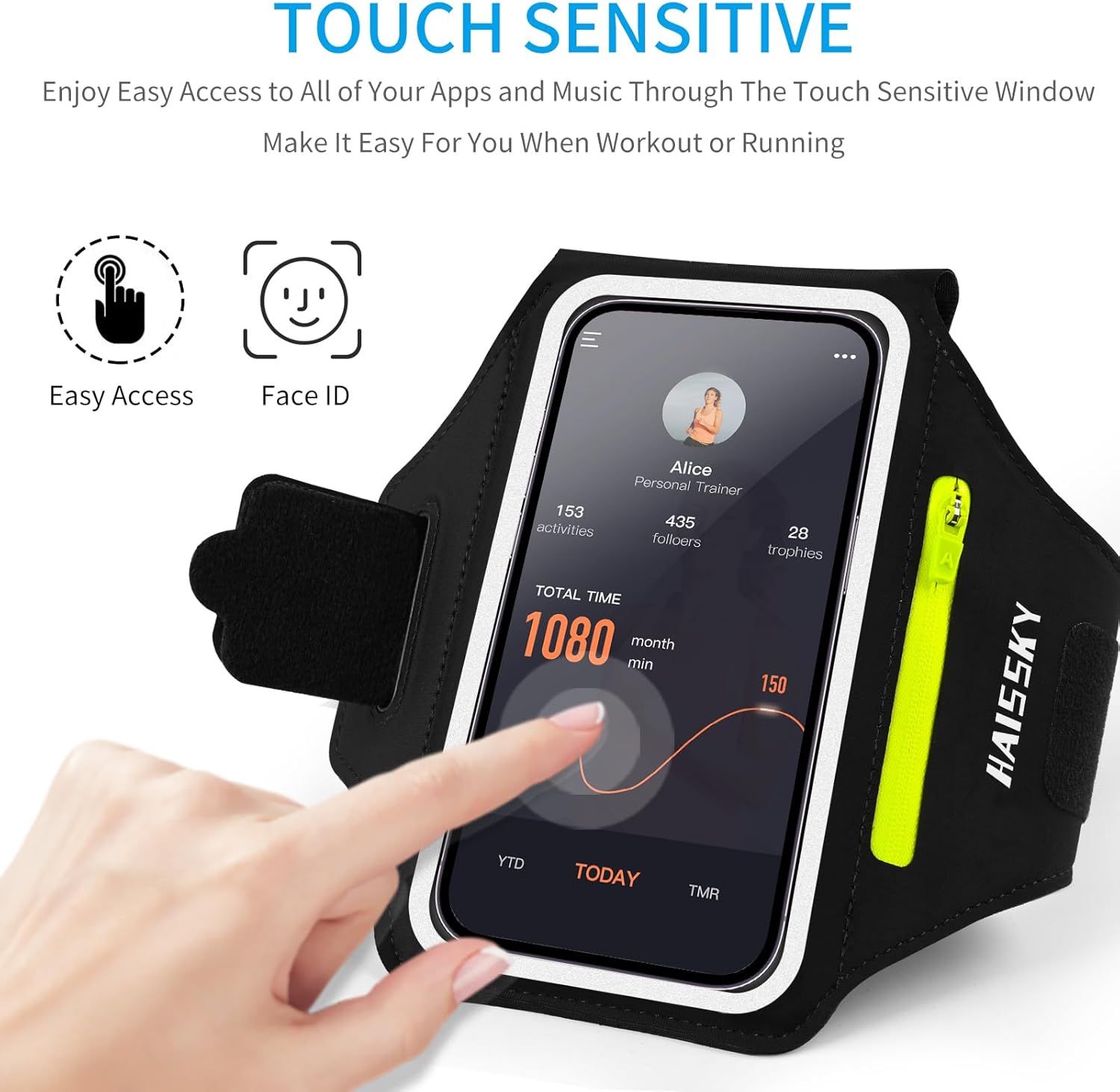 Cell Phone Running Armband with Zipper Pocket Armband Case Running Holder for iPhone 16 Pro Max/15/14 Pro Max/13/12