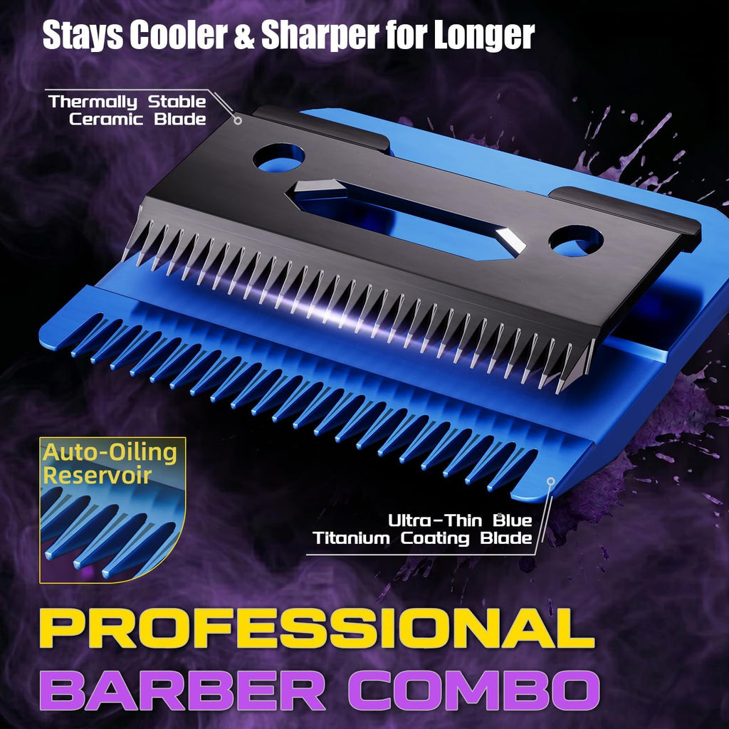 Professional Hair Clippers for Men - Cordless Barber Clippers & Zero-gapped Trimmer Set, High Speed Motor Haircutting