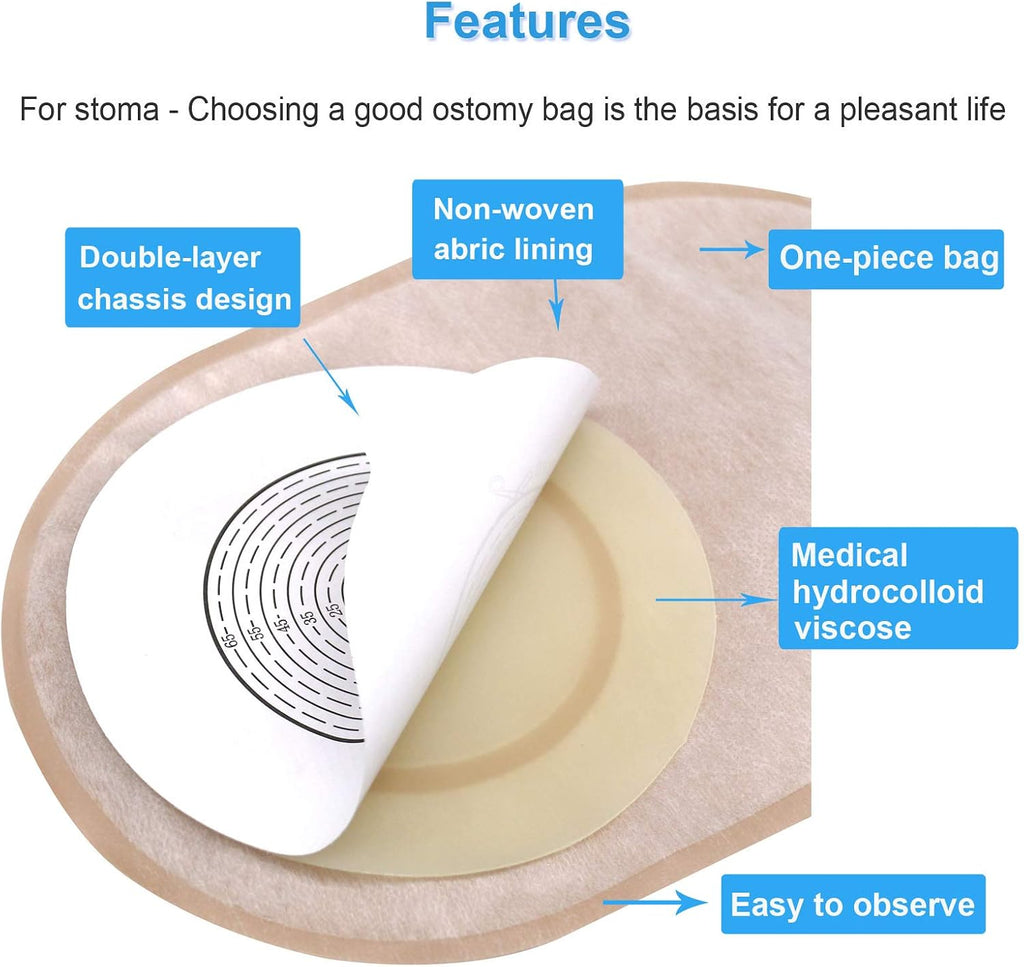 One Piece Ostomy Colostomy Bags, Ostomy Supplies, Drainable Ostomy Pouch for Ileostomy Stoma Care, Cut to