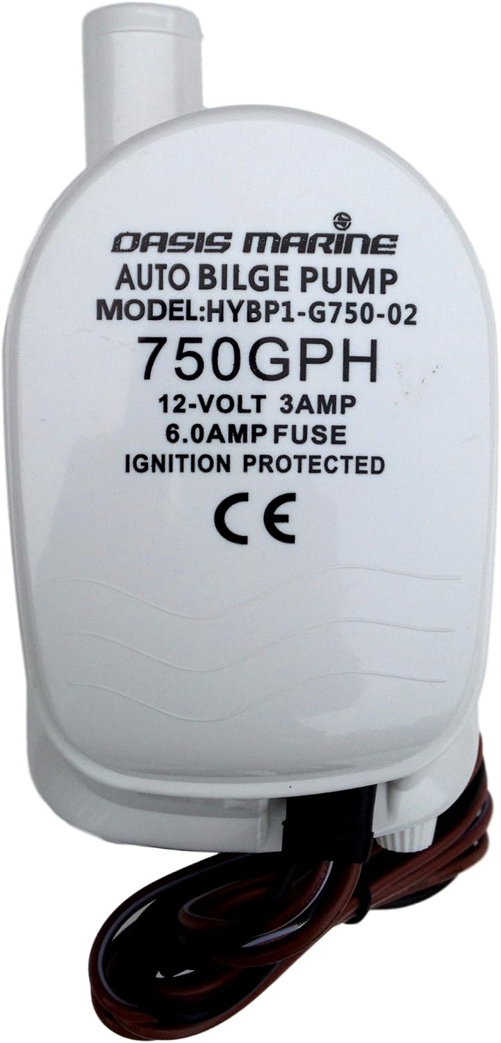 OASIS MARINE 750 GPH 12V Auto Bilge Pump, Built-In Float Switch, 3/4" Hose