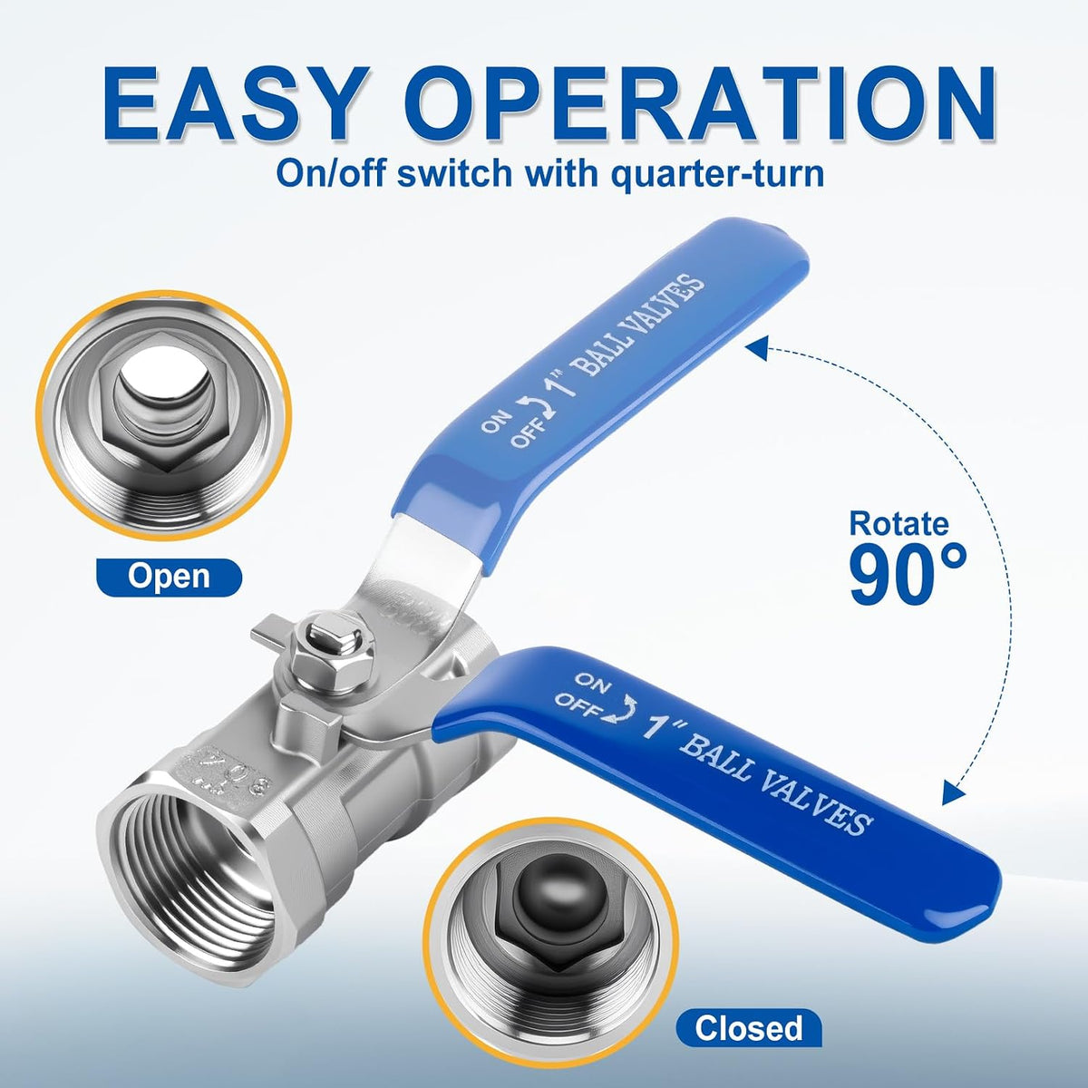 2" FNPT Ball Valve, 304 Stainless Steel, 2 Pack
