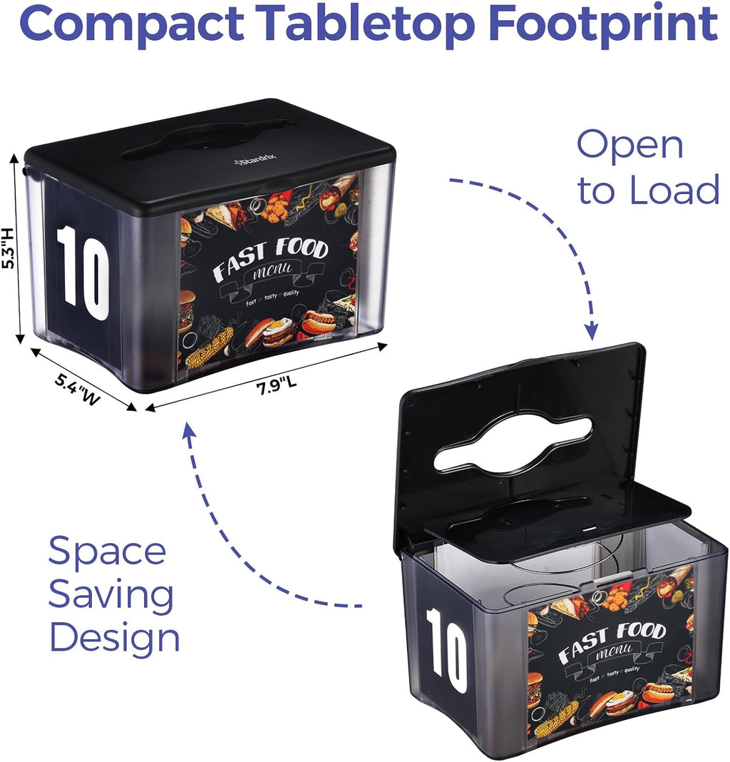 Interfold Tabletop Napkin Holder, Spring Loaded Commercial Restaurant Napkin Dispenser with 4-Sided Marketing Insert