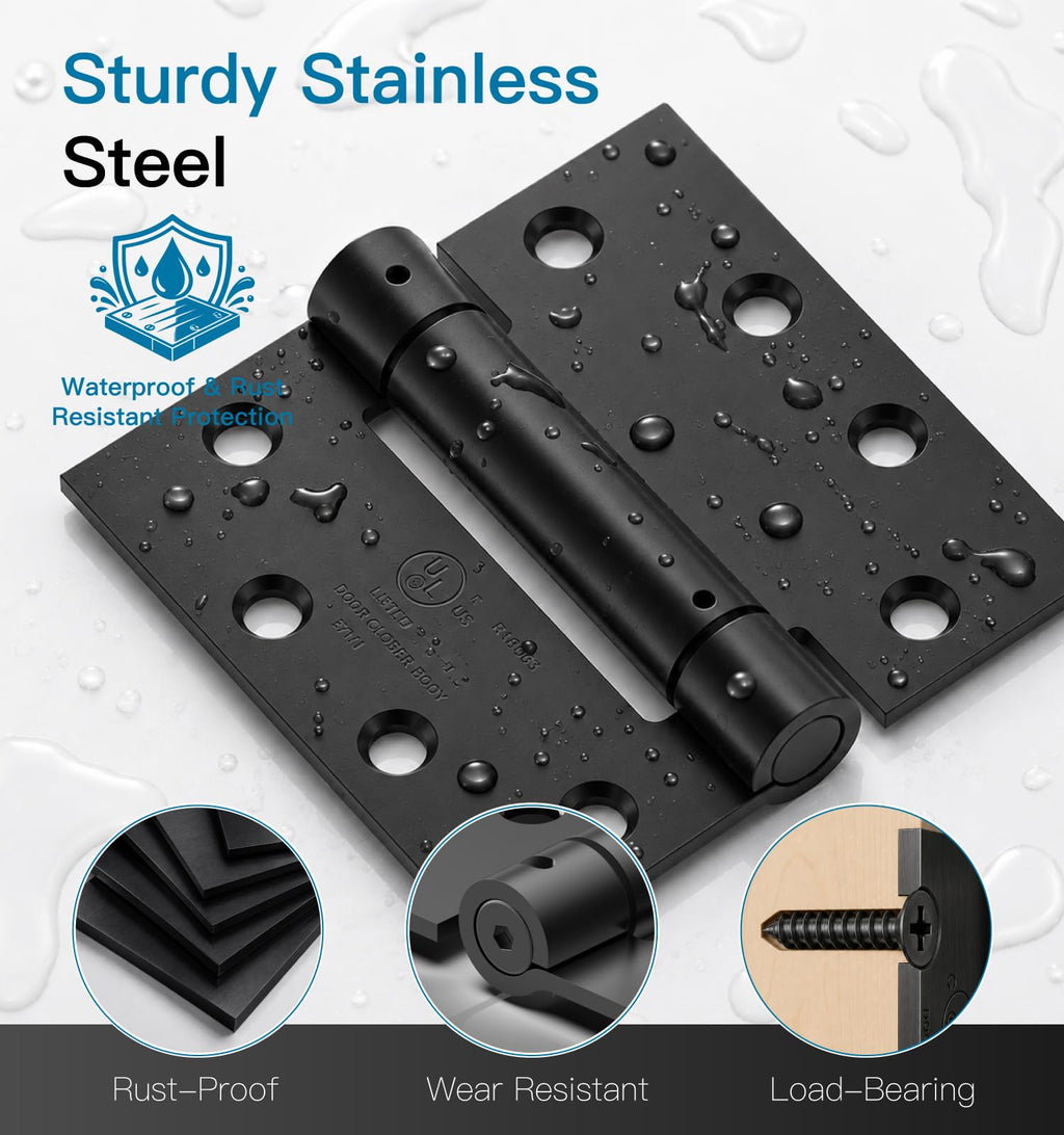 6 Pack Self Closing Door Hinges, 4.5" x 4.5" Spring Loaded Hinges