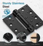 6 Pack Self Closing Door Hinges, 4.5" x 4.5" Spring Loaded Hinges