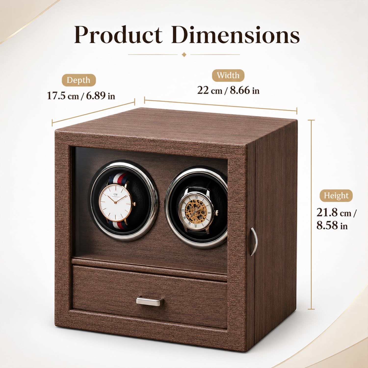 Automatic Watch Winder for Men and Women, Dual Watch Winder with Quiet Motor, Wood Grain Case with Glass Door, Ideal