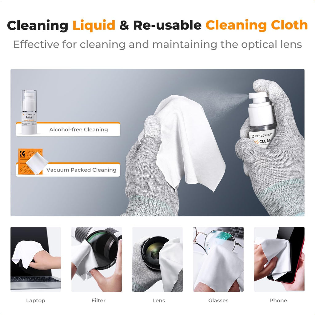 Professional Camera Cleaning Kit - Sensor Cleaner, APS-C & Full-Frame Swabs, Air Blower, Lens Brush, Gloves, Lens