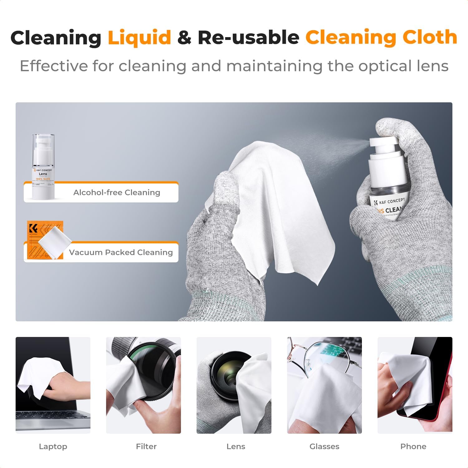 Professional Camera Cleaning Kit - Sensor Cleaner, APS-C & Full-Frame Swabs, Air Blower, Lens Brush, Gloves, Lens
