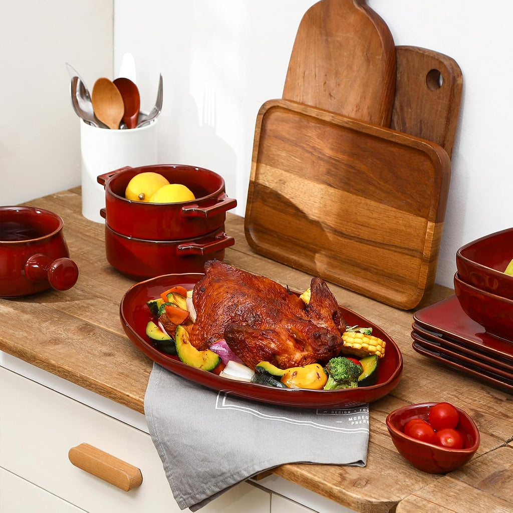 Ceramic Serving Platter Tray - Extra Large Oval 14.5 Inch Porcelain Dinner Plates Long Serving Dish Set - for Party