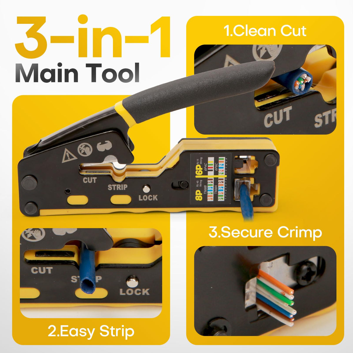 TuolandX Pass Through RJ45 Crimp Tool Kit with Tester and Carrying Case