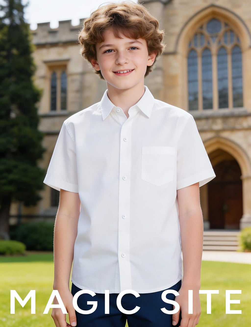 Boys Short Sleeve Dress Shirts Classic Button Down Shirt for Kids Formal Wear School Uniform Size 2-20