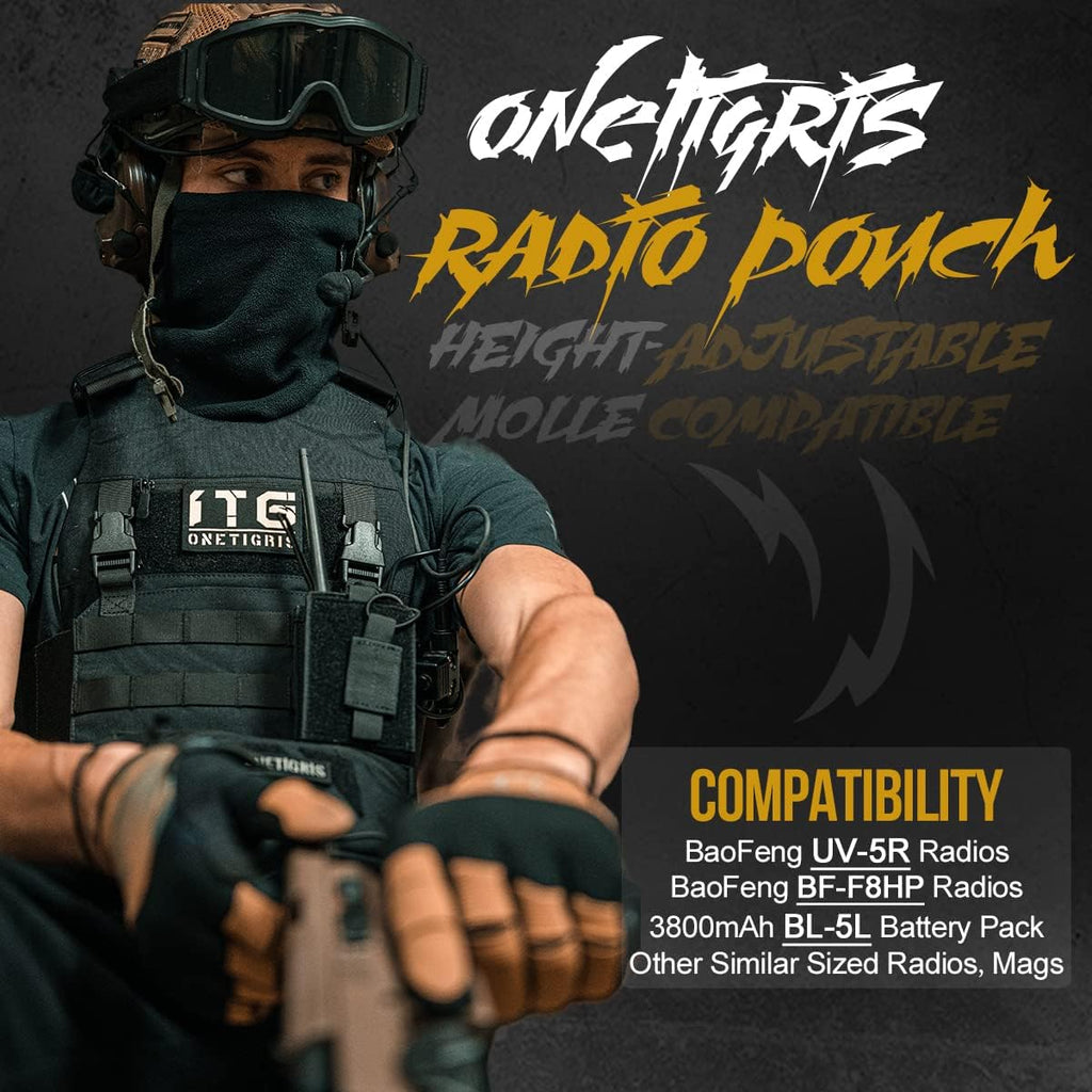 Tactical MOLLE Radio Holster Adjustable Walkie Talkie Pouch | Fit BaoFeng UV-5R BF-F8HP,w/ USA flag morale