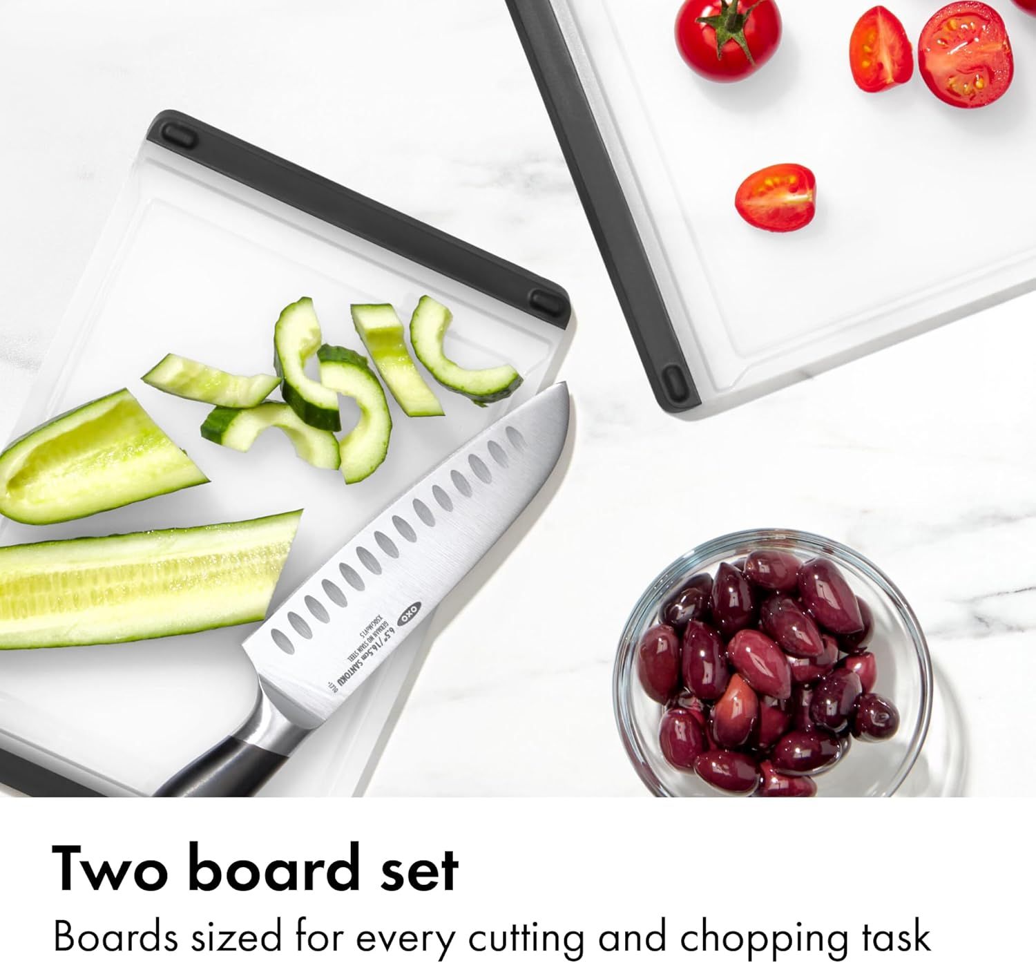 Good Grips 2-Piece Cutting Board Set, Cutting Boards for Kitchen Prep, Non-Porous Double-Sided Design