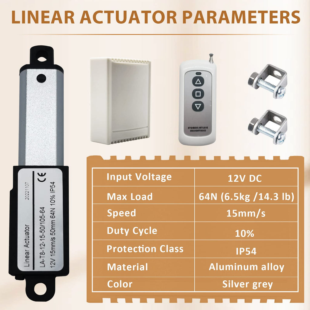 USLICCX 12V DC Mini Linear Actuator w/Wireless Remote Control, 2" Stroke