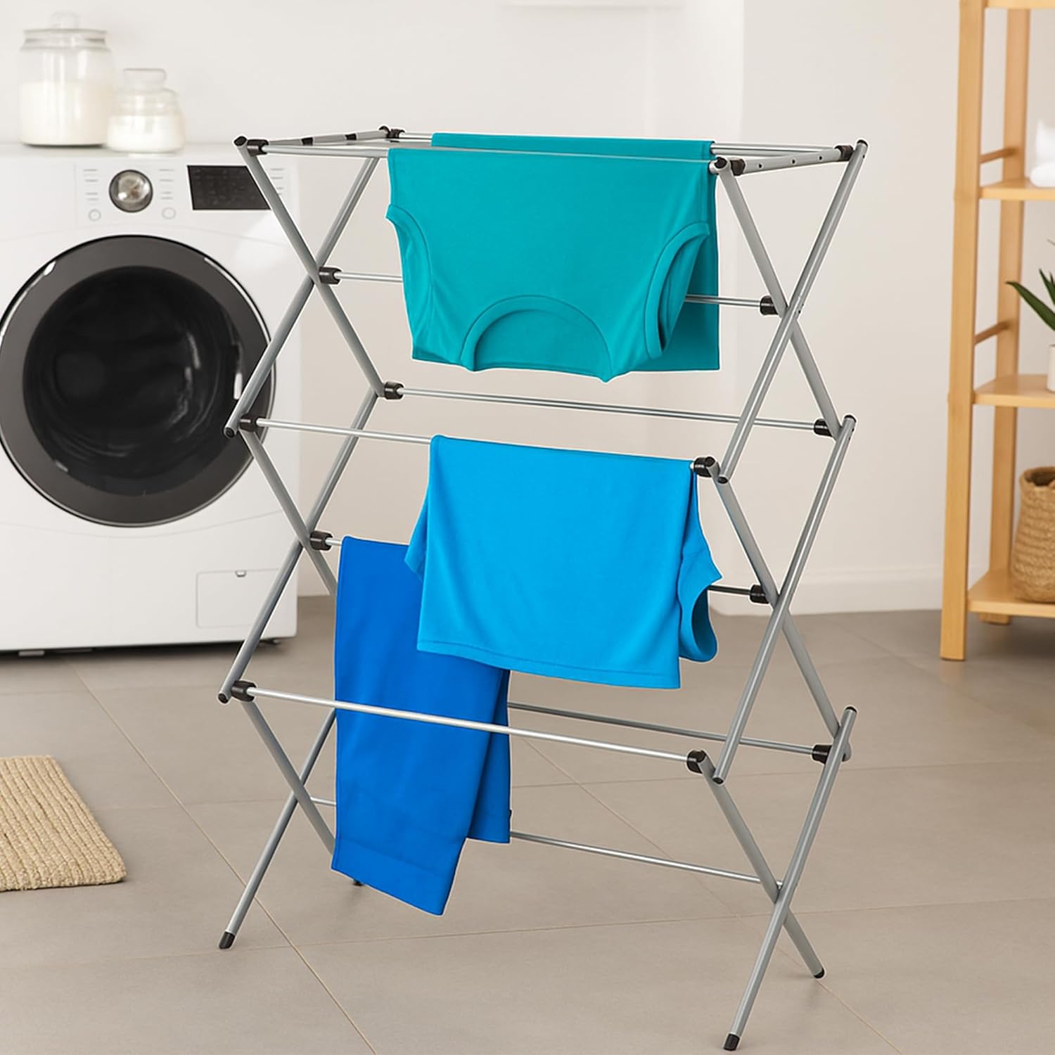 6-Tier Collapsible Steel Clothes Drying Rack, 24 ft, White | 6-tier steel rack with 24 ft of drying space folds flat