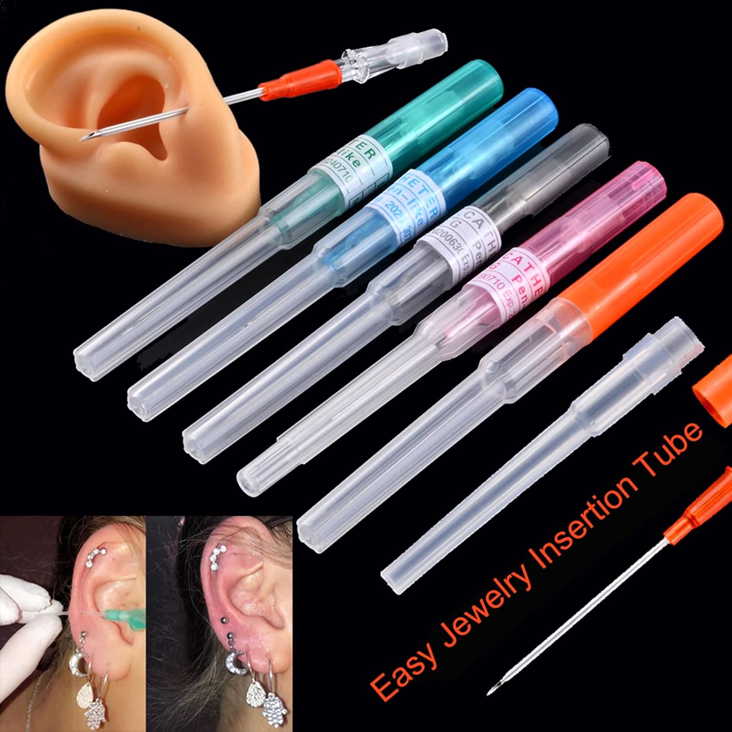 Juder 16G Catheter Piercing Needles - 50Pcs Kit for Ear, Nose, Lip, Tongue, Belly & Cartilage Piercing