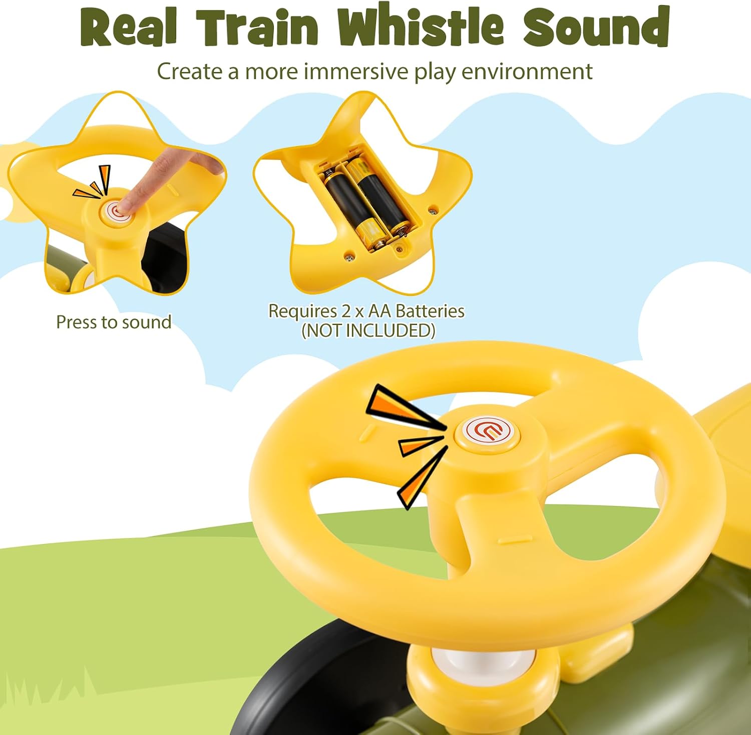 Ride On Push Car, Retro Kids Riding Toy with Steering Wheel, Train Whistle Sound & Under Seat Storage, Foot-to-Floor
