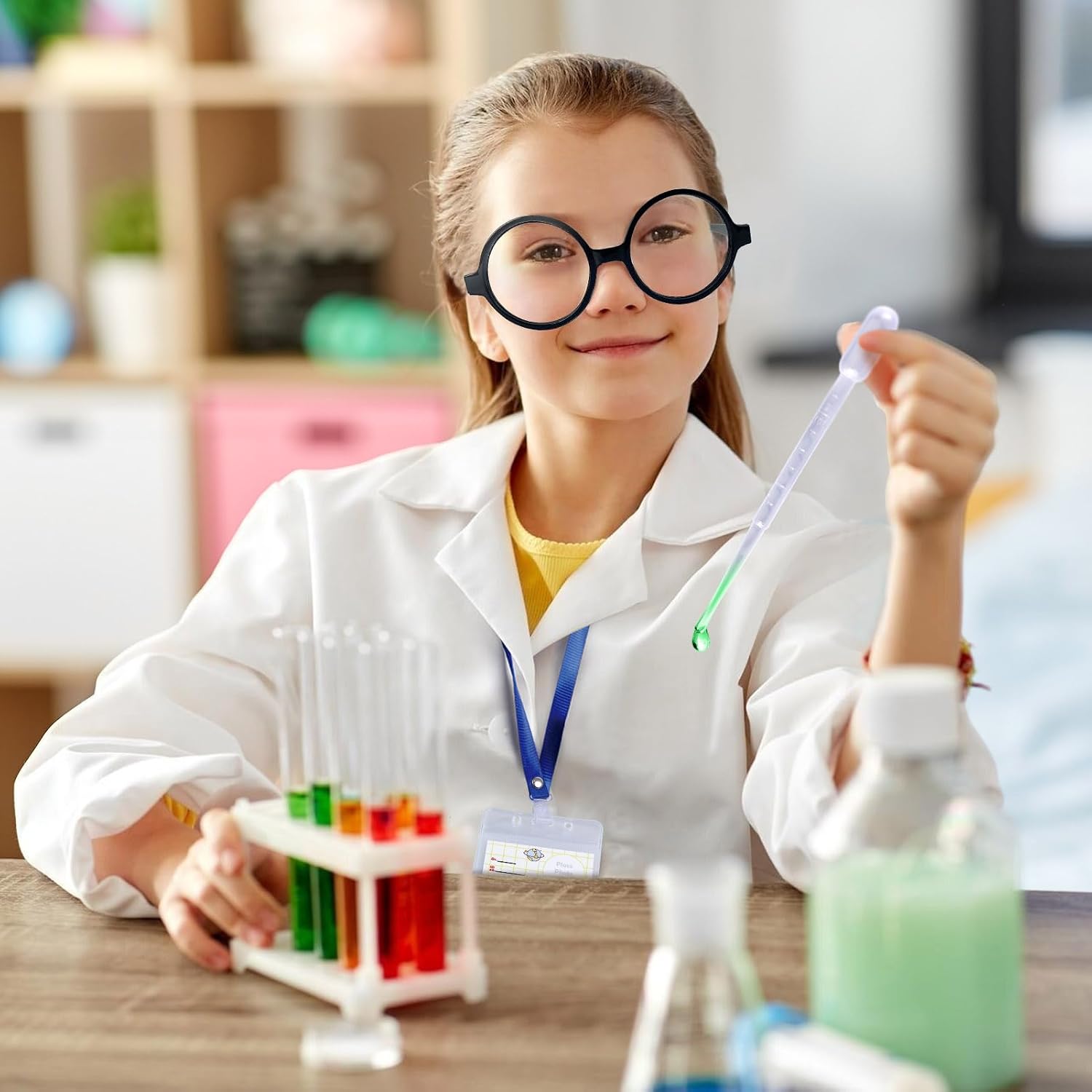 Kids Scientist Costume Lab Coat Doctor Pretend Play for Boys Girls, with Goggles Glasses ID Card Gloves