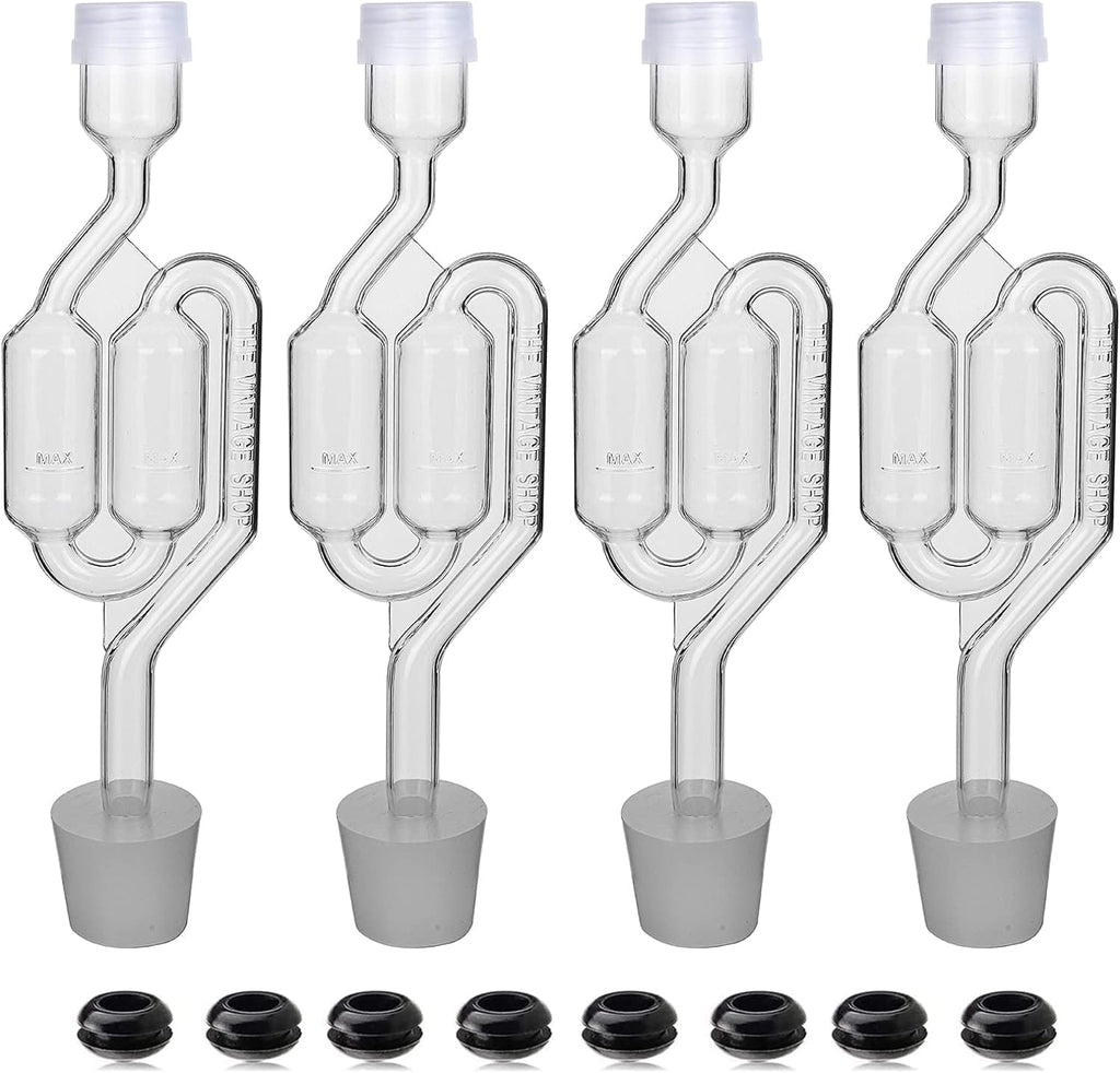 Bubble Airlock Set, 4 Airlocks for Fermenting, 4 Drilling #6 Stoppers and 8 Airlock Grommets, Used for Brewing Wine