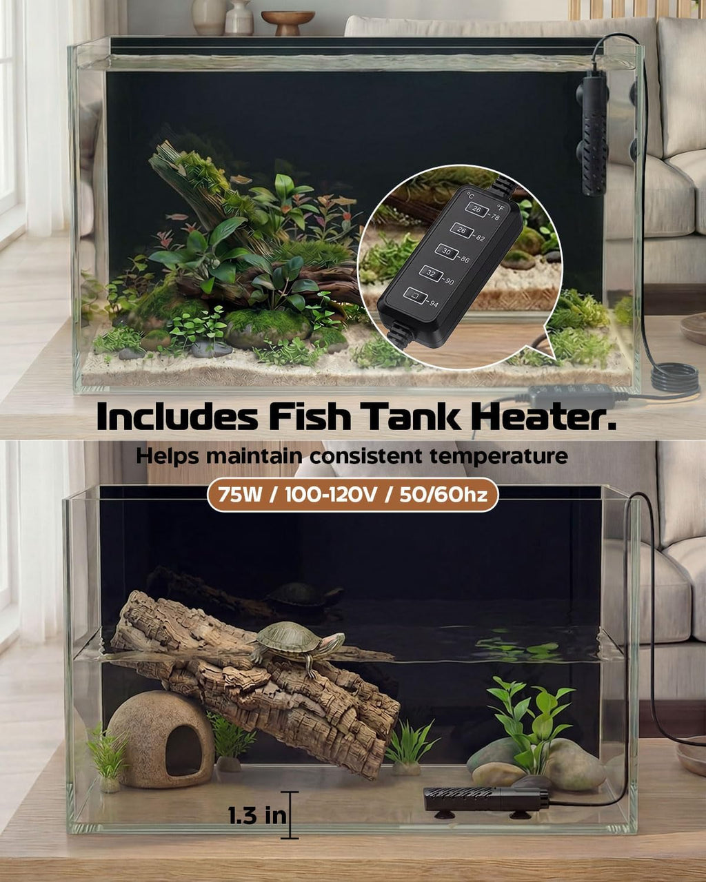 10 Gallon Glass Aquarium Kit, Rimless Fish Tank with LED & Filter, Black