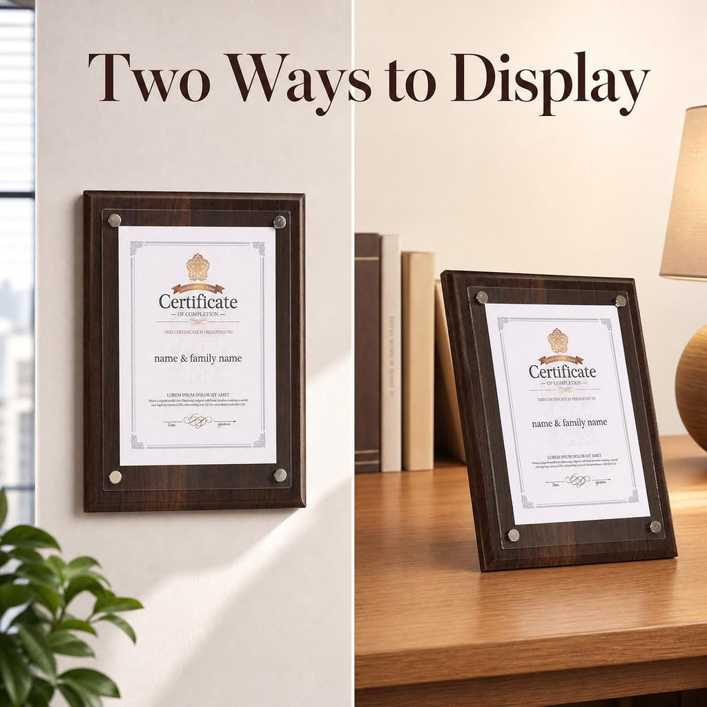 Award Plaque, Personalized Plaque, Walnut Wood 11.42 x 14.96in A4 Certificate Frame with Acrylic Panel for Employee