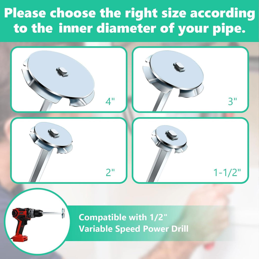 PVC Pipe Reamer, 4Pcs PVC Fitting Saver Tool for Removing SCH 40 from Hub, 1-1/2 In, 2 In, 3 In, 4 In Head, Bit