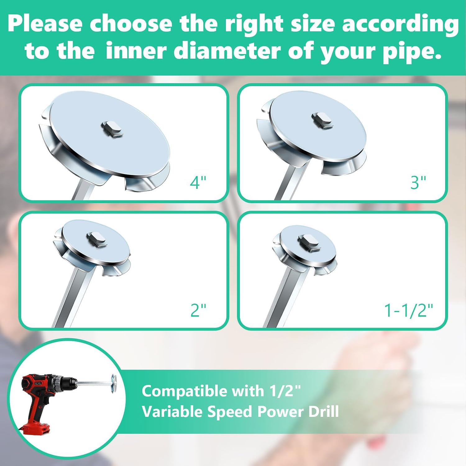 PVC Pipe Reamer, 4Pcs PVC Fitting Saver Tool for Removing SCH 40 from Hub, 1-1/2 In, 2 In, 3 In, 4 In Head, Bit