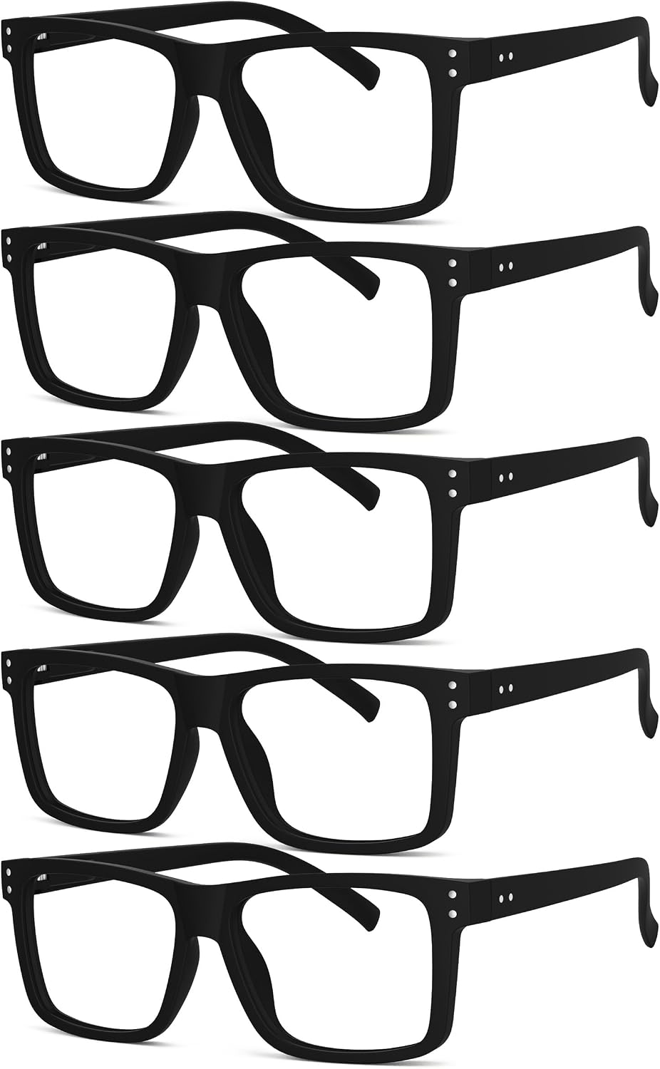 5-pack Oversized Reading Glasses Square Large Frame Readers for Men and Women - Black +2.00