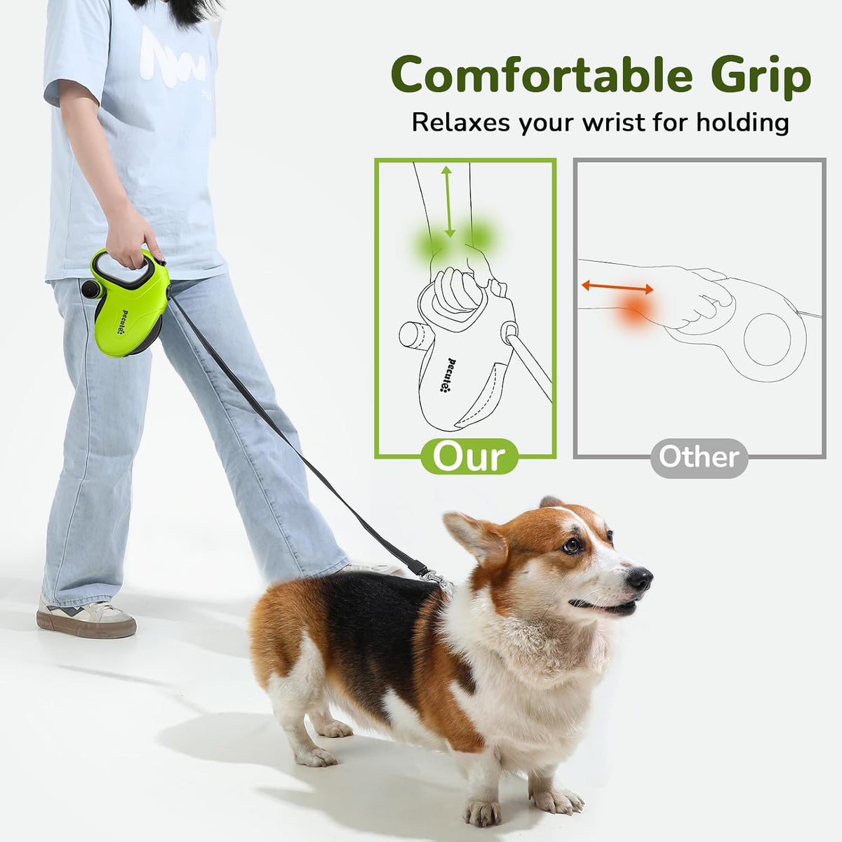 32ft Retractable Dog Leash with Reflective Strips, 360° Tangle-Free, One-Button Control & Sturdiness Nylon Material