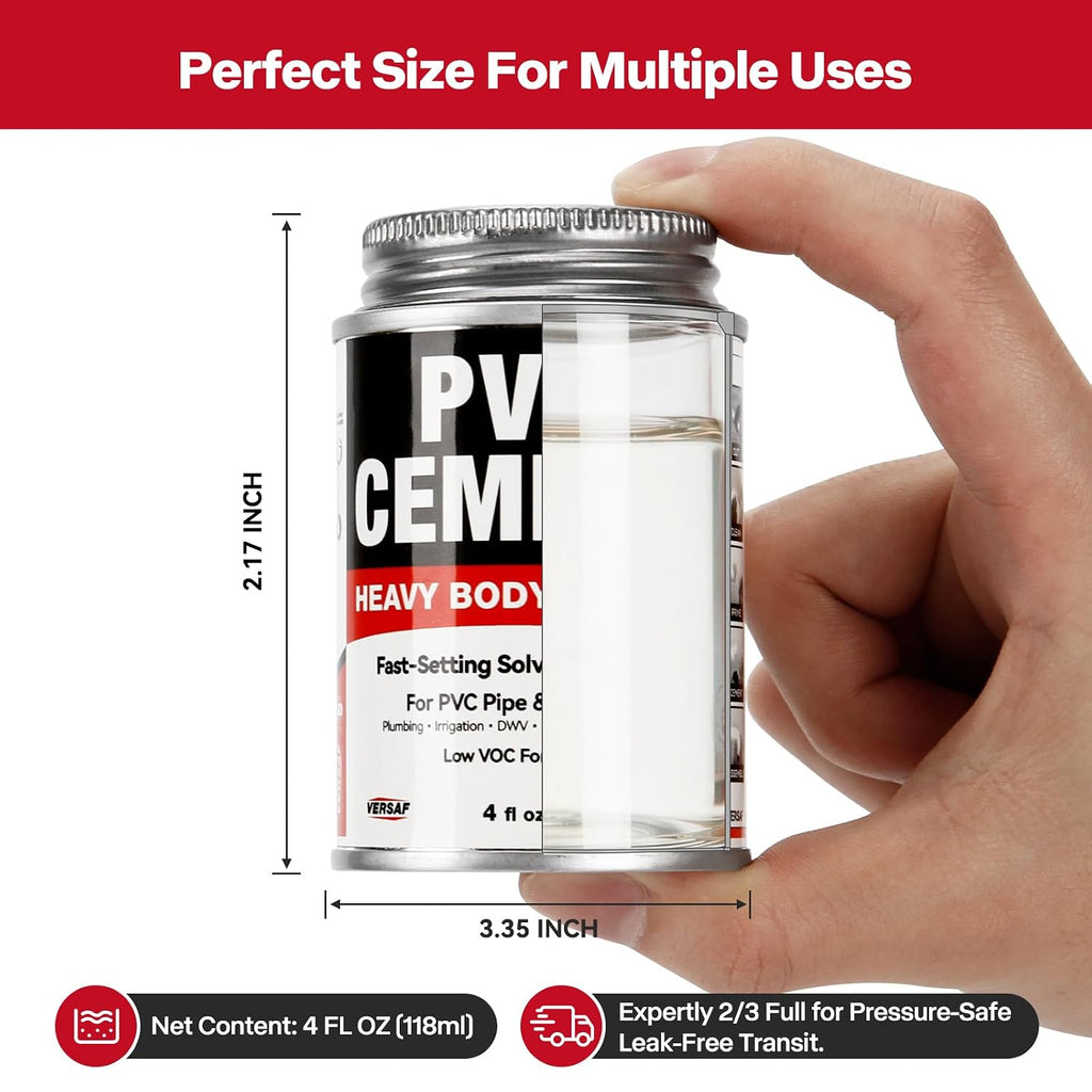 PVC Cement, Fast-Setting Clear PVC Solvent Weld Glue for PVC Pipe, 4 fl oz