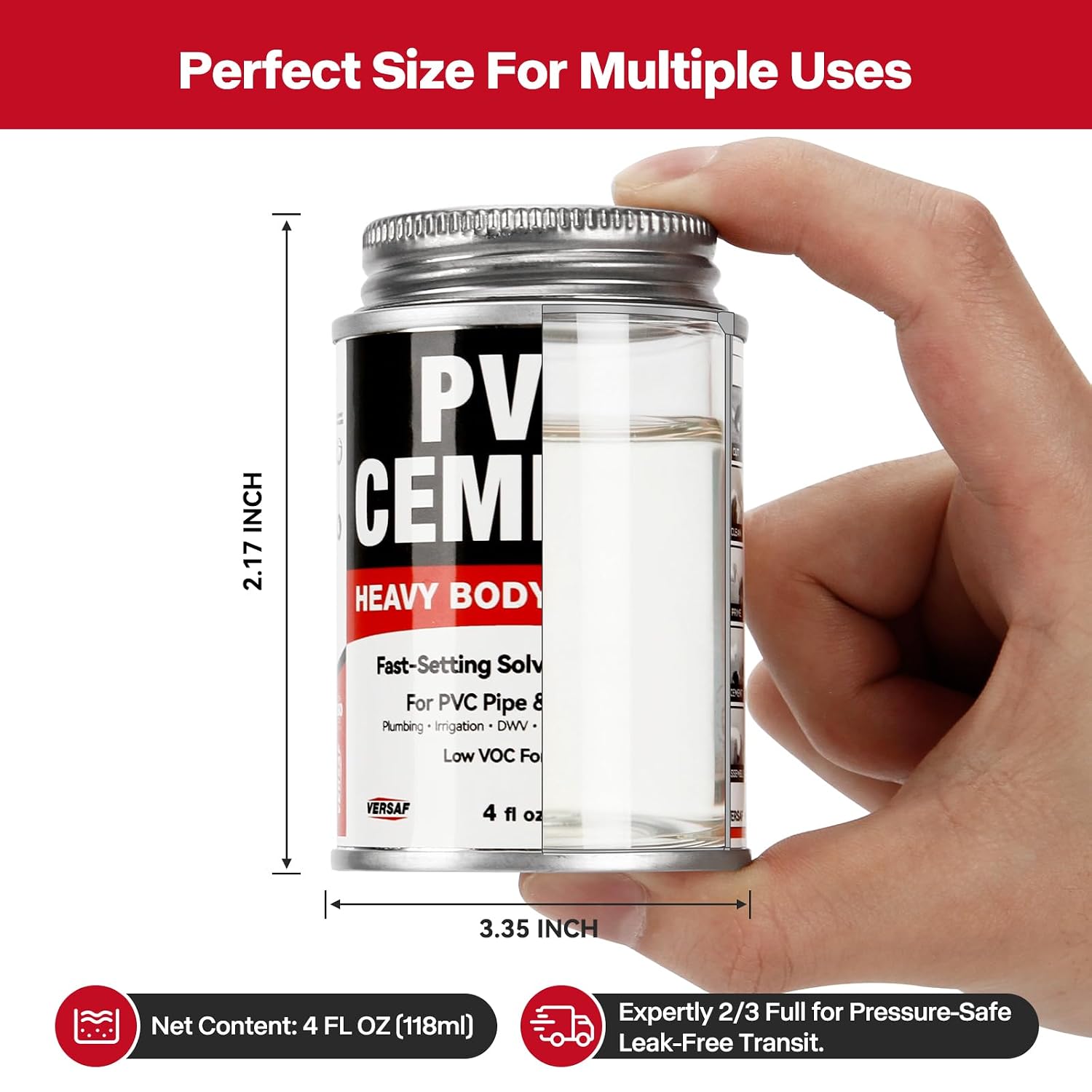 PVC Cement, Fast-Setting Clear PVC Solvent Weld Glue for PVC Pipe, 4 fl oz