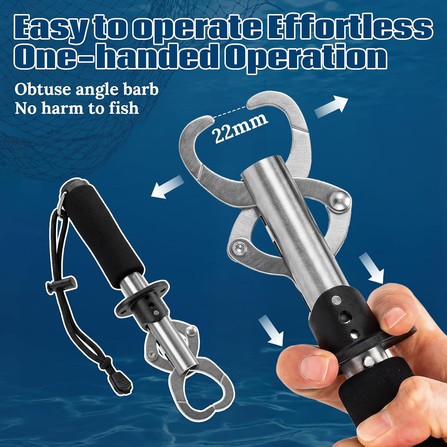 3 Pack Fish Lip Gripper with Scale 33lb Stainless Steel Fish Landing Tool with Non-Slip EVA Handle & Wrist Strap for