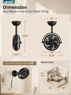 10" Small Wall Mount Fan with Remote Plug in Cord, Black