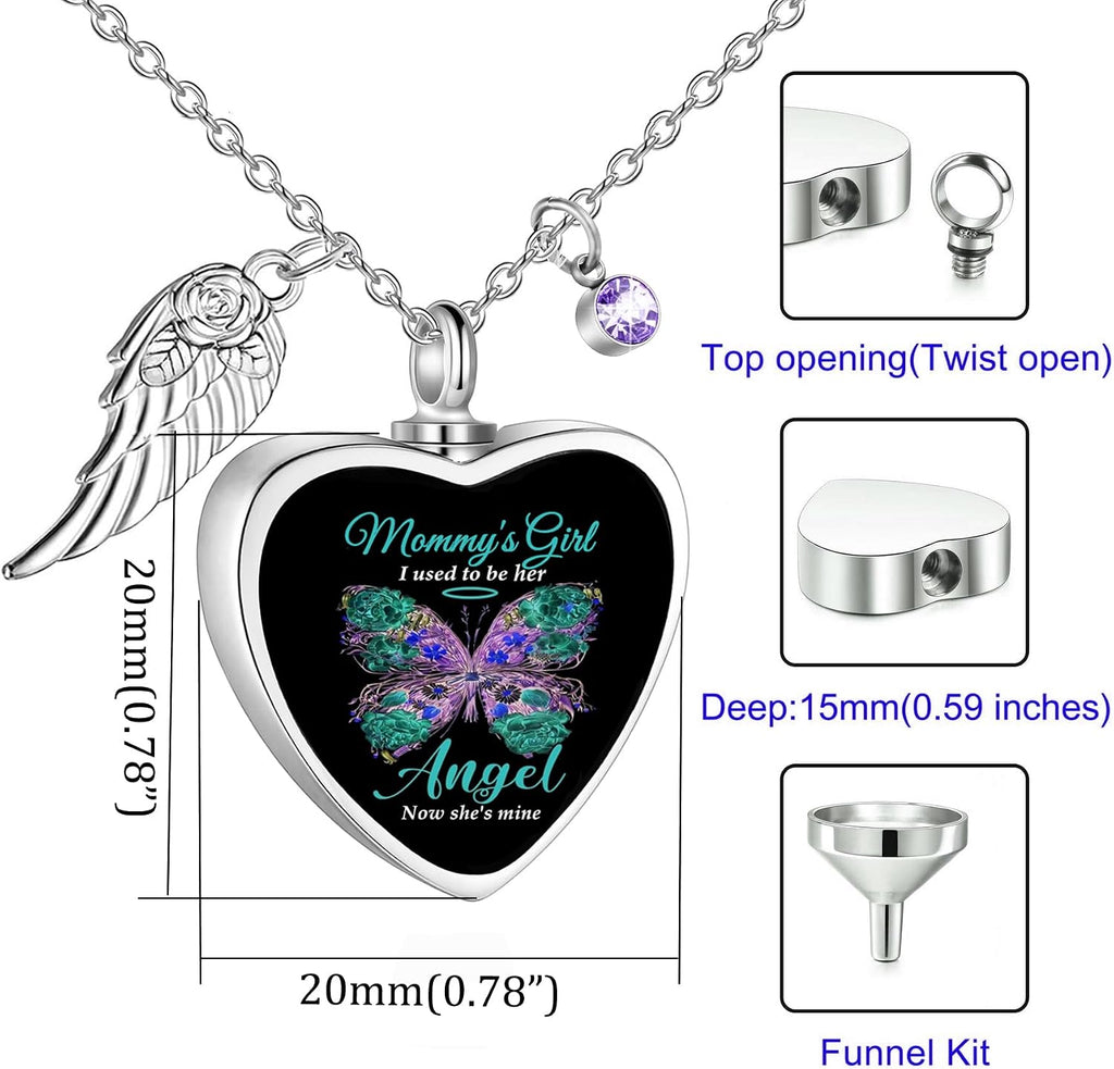 Heart Cremation Jewelry Urn Necklaces for Ashes for Women Stainless Steel Butterfly Cremation Jewelry Human Ashes