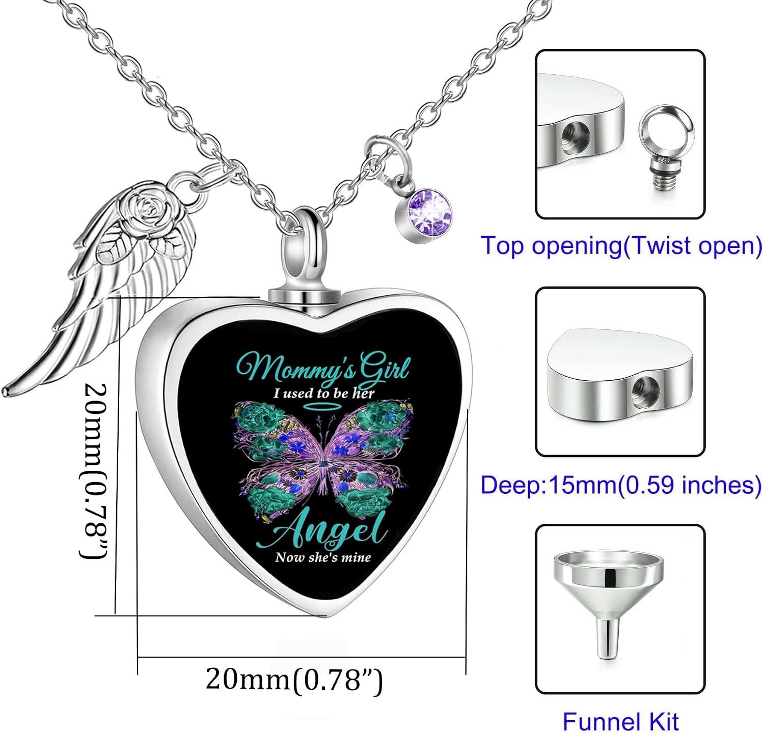 Heart Cremation Jewelry Urn Necklaces for Ashes for Women Stainless Steel Butterfly Cremation Jewelry Human Ashes