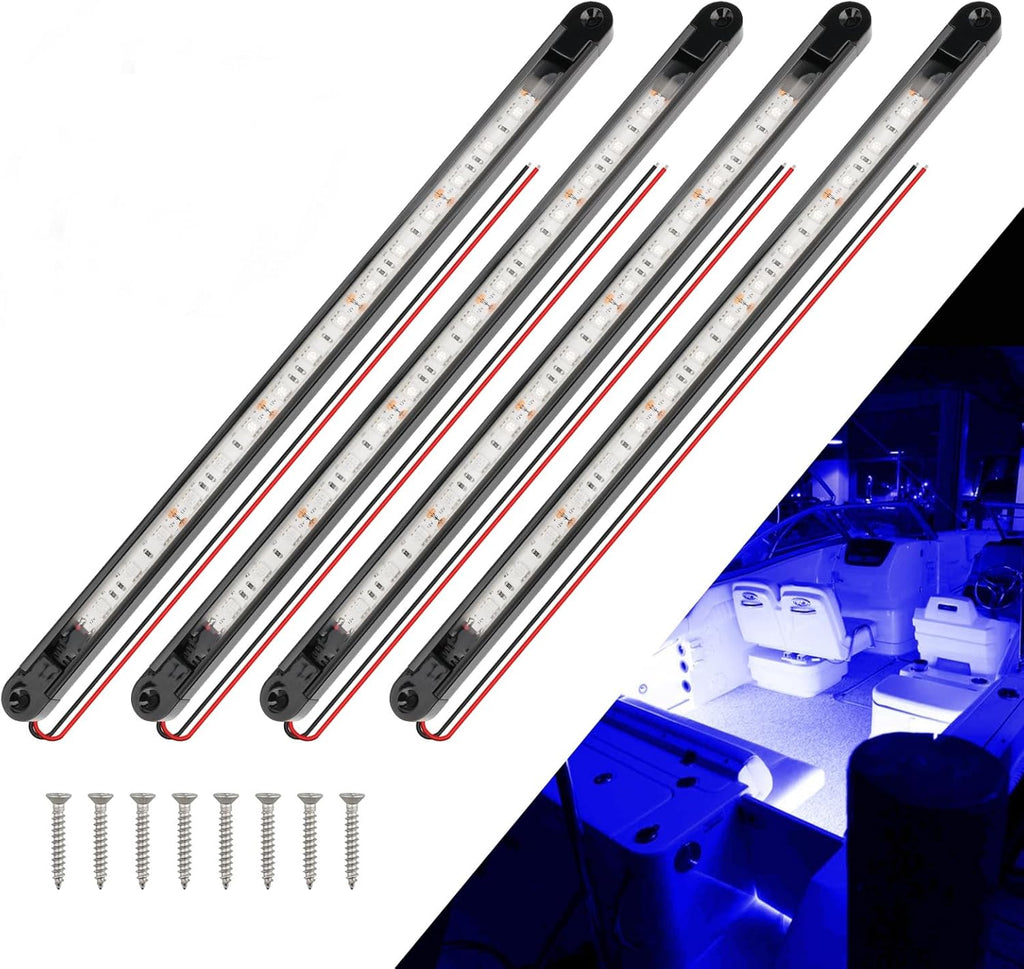 LED Boat Interior Strip Lights, Blue, IP 67 Waterproof 4-Pack