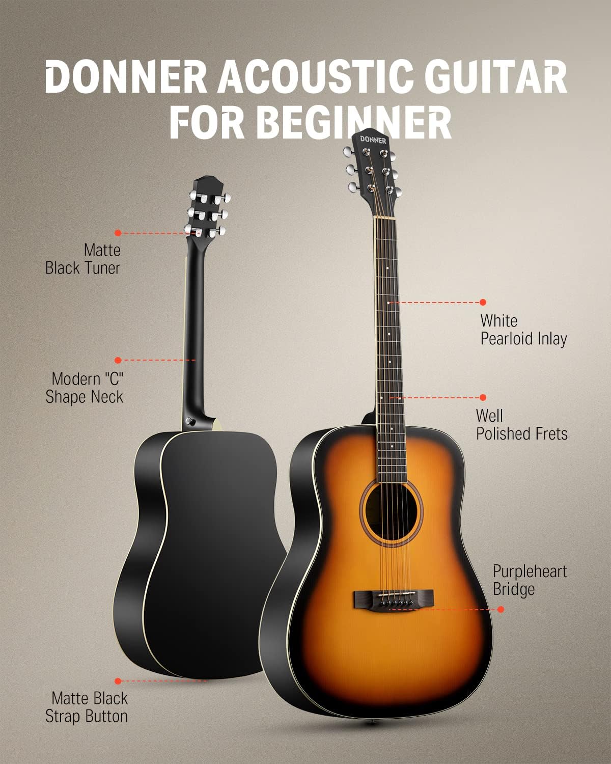 Acoustic Guitar for Beginner Adult Full Size Dreadnought Acustica Guitarra Bundle Kit with Free Online Lesson Bag