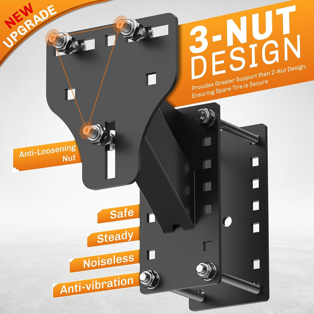 Trailer Spare Tire Mount for Utility Boat Trailer 3-Nuts Spare Tire Carrier Fits 4/5/6/8 Lugs Trailer Wheels on 4"