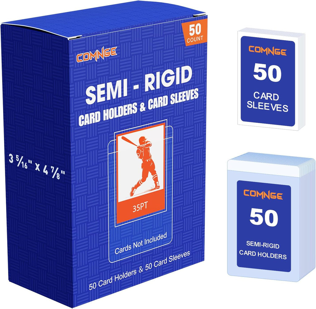 50ct Semi Rigid Card Holders & Sleeves - Trading Card Savers for Grading | Semi rigid Card Holder Protect Sleeves for