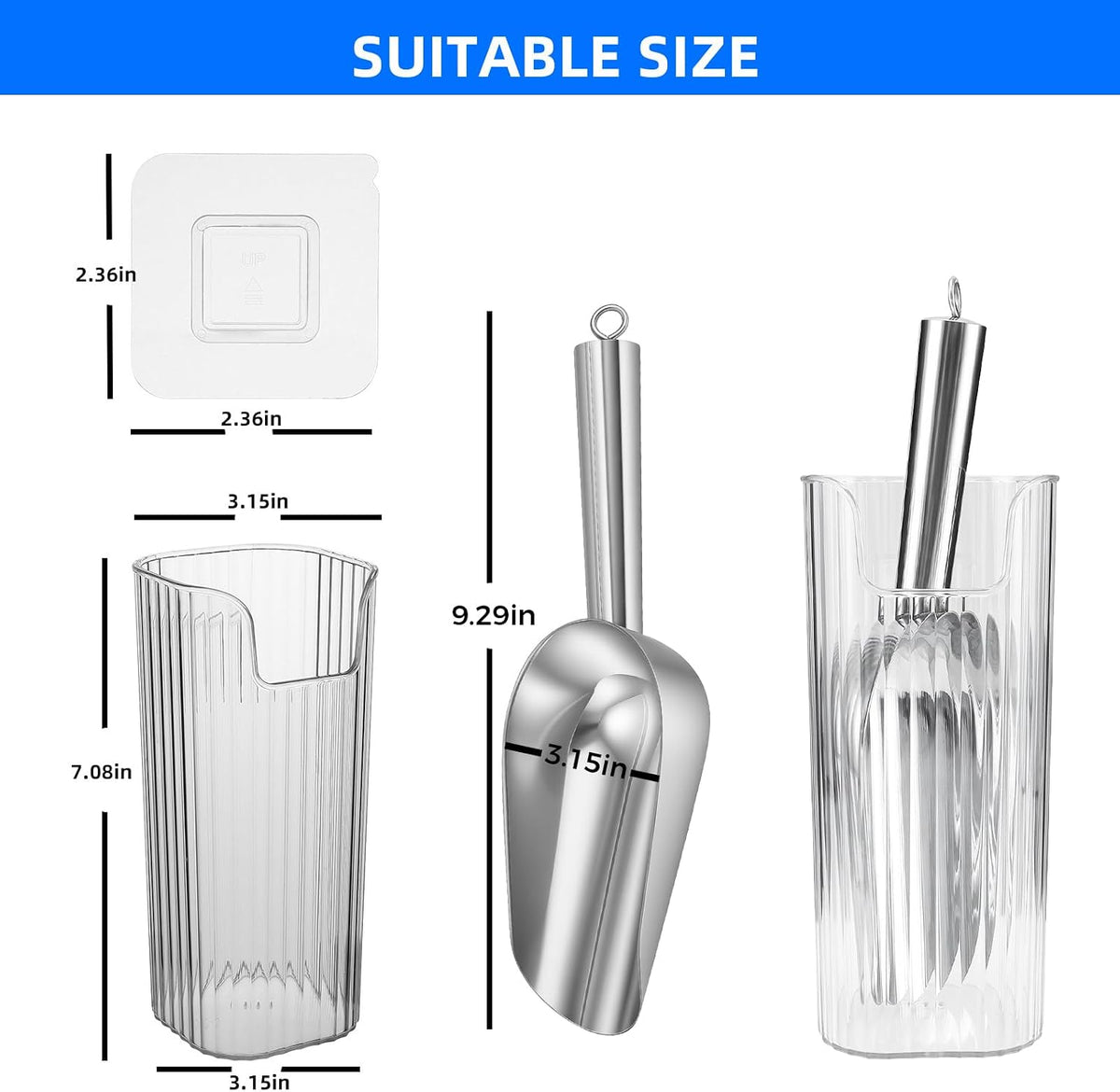 Stainless Steel Ice Scoop With Plastic Holder For Freezer and Ice Machine