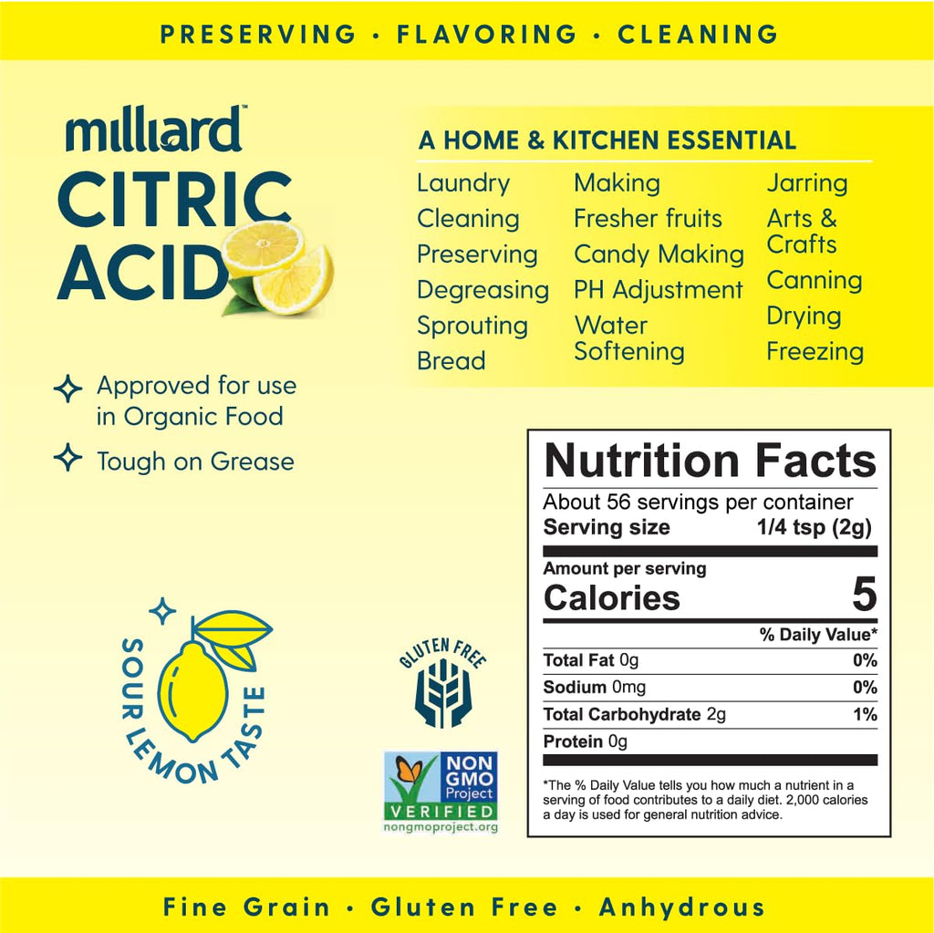Citric Acid - 100% Pure Food Grade Non-GMO Project Verified (4 Ounce)