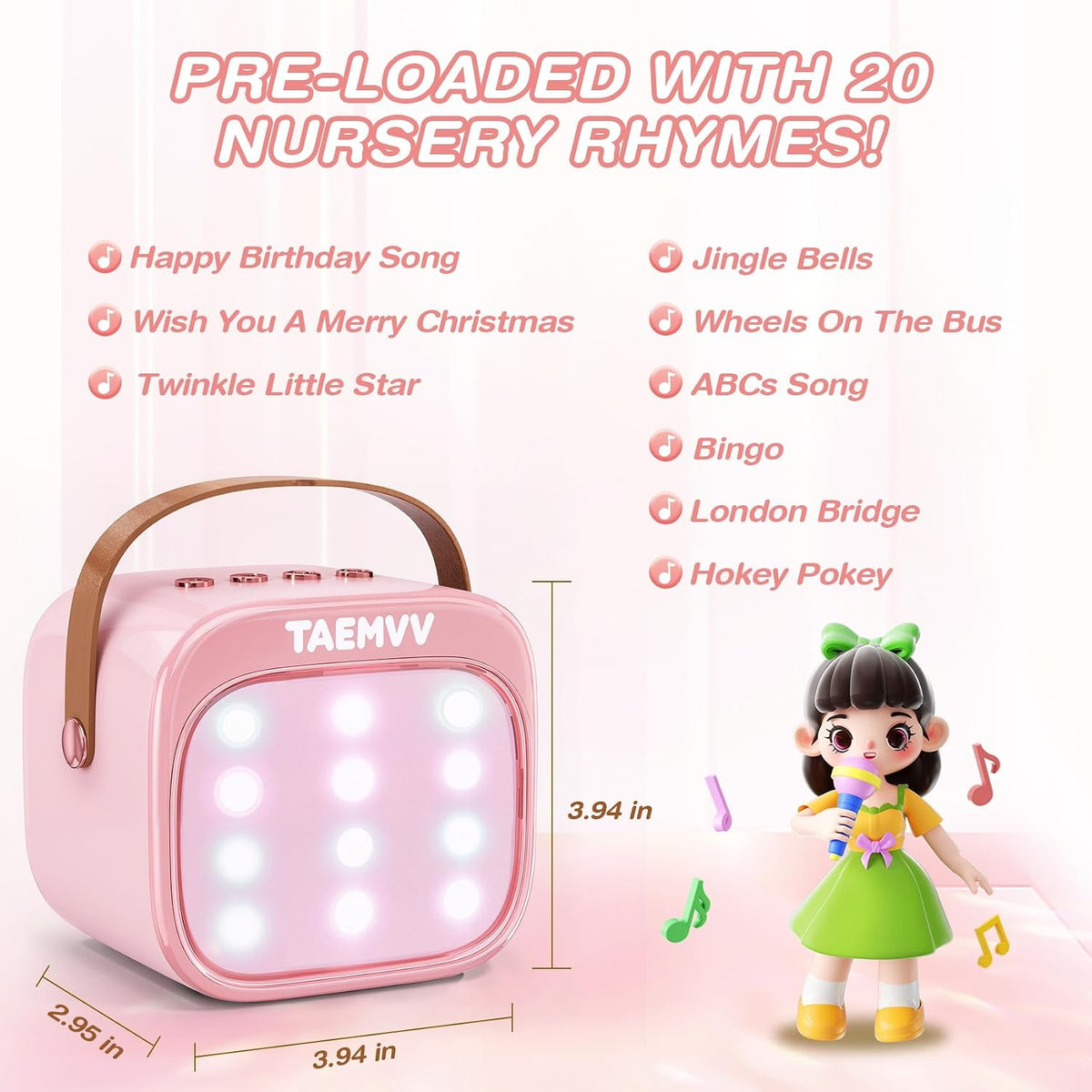Mini Karaoke Machine for Kids with 2 Wireless Microphones, Pink | Karaoke Speaker, Bluetooth, Magic Voice Changer