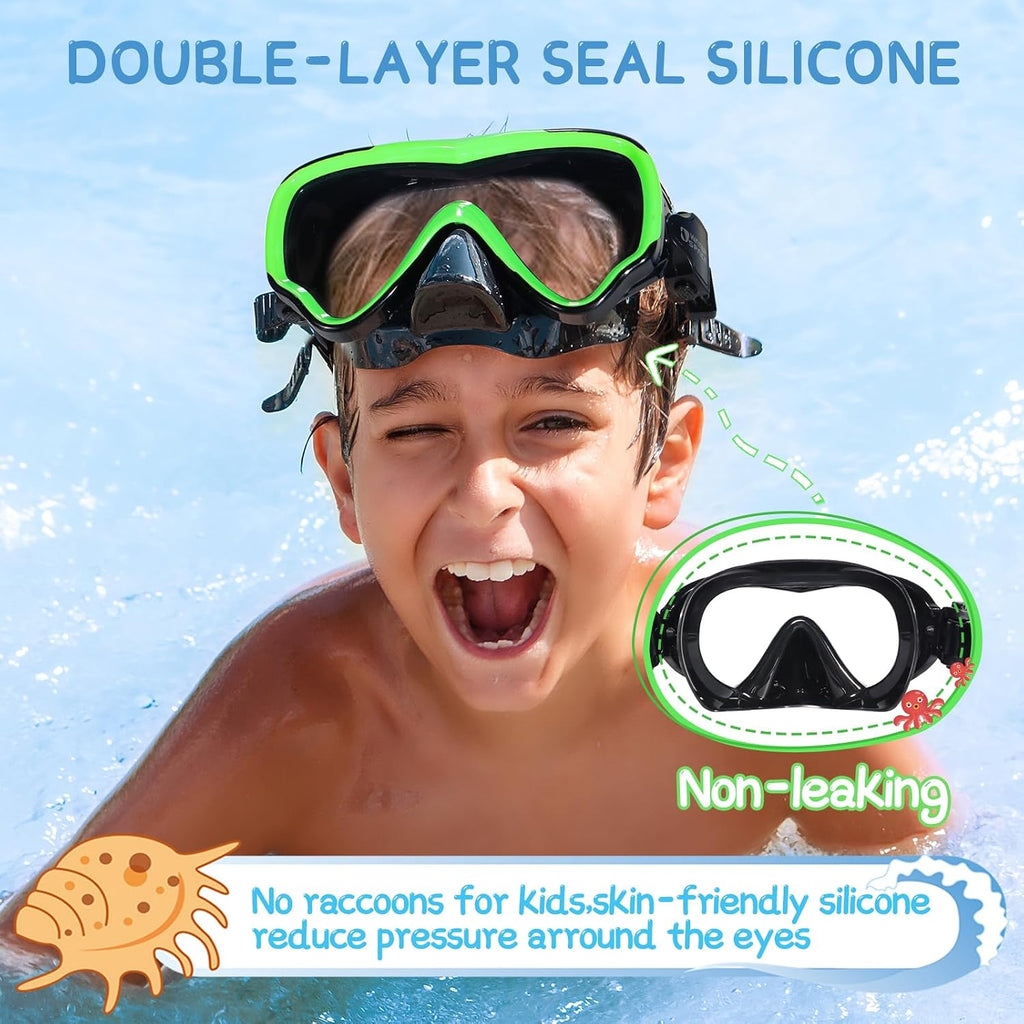 Kids Swimming Goggles Swim Mask with Nose Cover for Kids Youth 3-15, Anti-Shattered Lens UV Protection No-leak