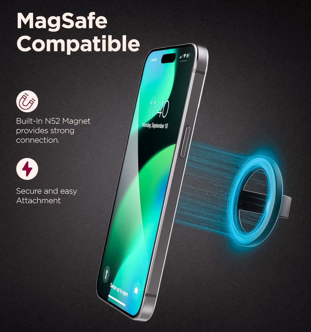 Magnetic Phone Grip Holder Thin Silicone Finger Loop Ring, Compatible with Magsafe (White)