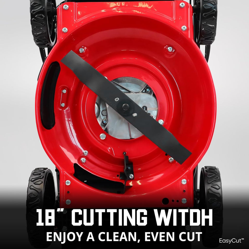EasyCut 18-Inch Gas Lawn Mower, 144cc 4-Stroke OHV Engine, Push Walk-Behind, 3-in-1 Mulch/Bag/Side Discharge, Steel